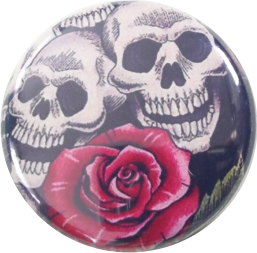 Totenköpfe mit Rose Button - zum Schließen ins Bild klicken